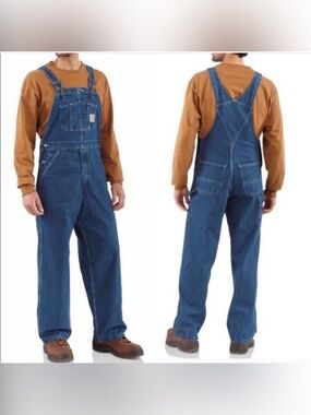 🔥 Carhartt Loose Fit Denim Bib Overalls | R07 Darkstone | 44x30 | EUC work blue